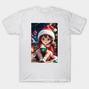Charming Little Girl in Christmas Attire T-Shirt